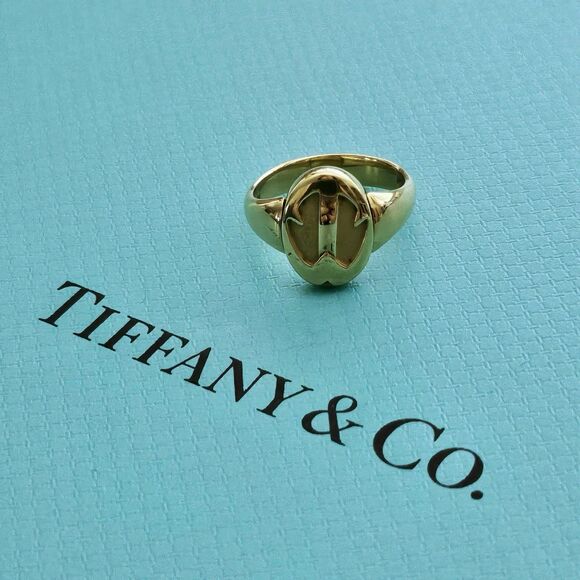 ULTRA RARE Vintage Tiffany & Co 18k Gold Flip Signet Ring OOAK Reversible Design - Picture 9 of 15